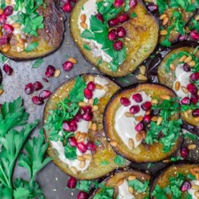 Mediterranean Roasted Eggplant Recipe with Pomegranates and Tahini