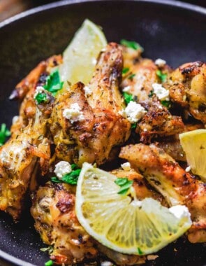 Greek Chicken Wings Recipe | The Mediterranean Dish. These chicken wings are the BEST! Easy, flavor-packed baked chicken wings that have been marinated Greek-style with olive oil, lemon juice, garlic and more! Get the recipe on TheMediterraneanDish.com