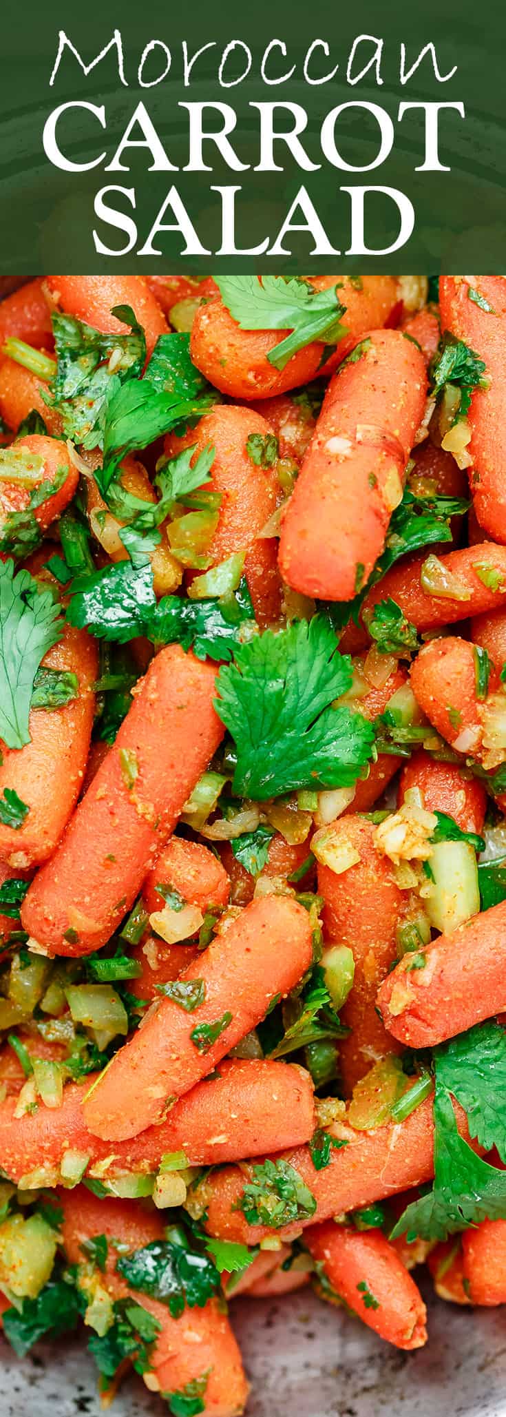 Moroccan Carrot Salad | The Mediterranean Dish. A simple, flavor-packed carrot salad with celery, cilantro and cumin. A simple lemon juice and olive oil dressing brings it all together. The perfect addition to any dinner! See it on TheMediterraneanDish.com