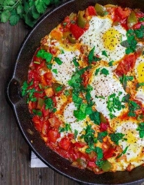 Shakshuka in cast iron skillet