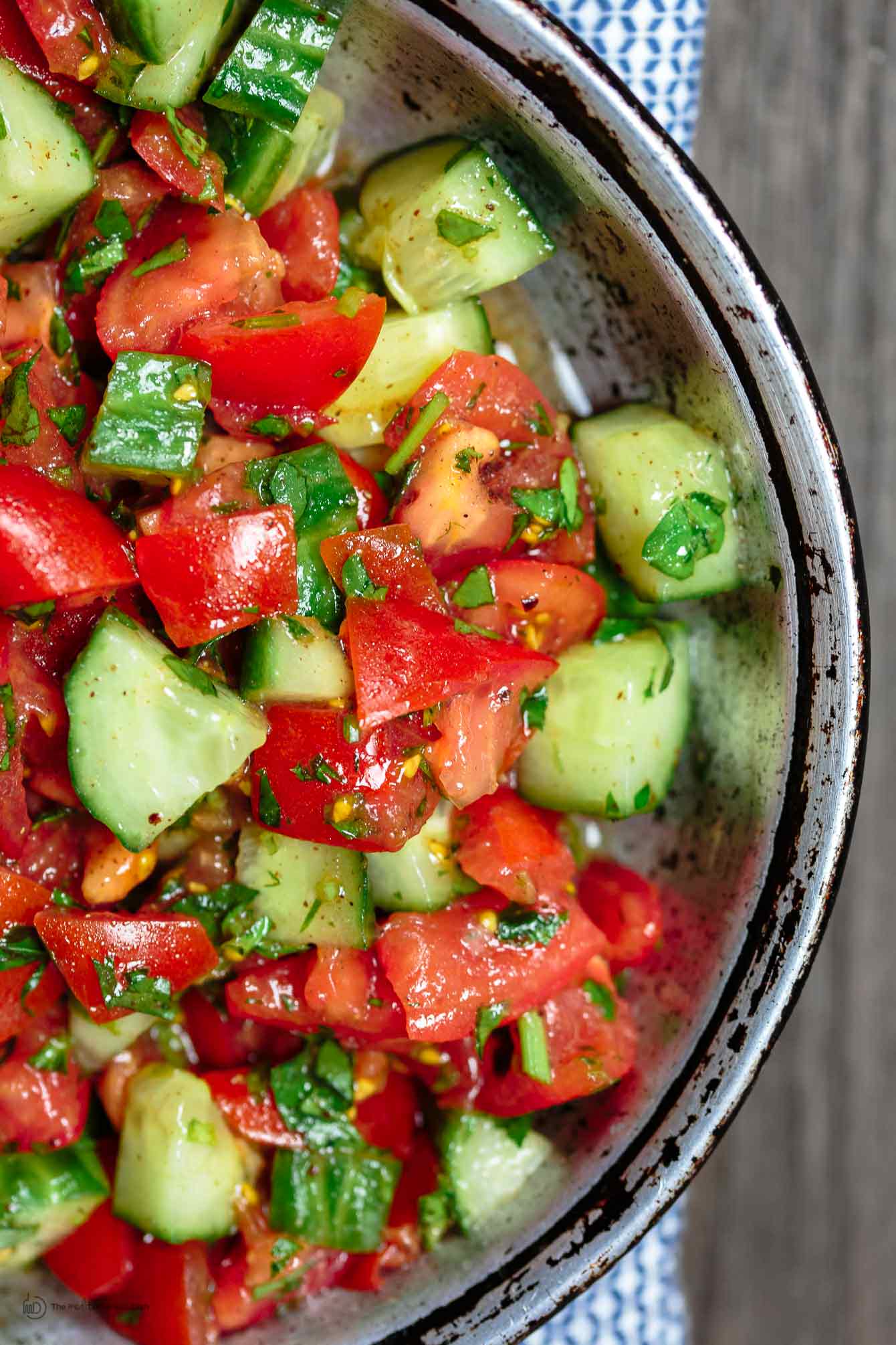 3-Ingredient Mediterranean Salad | The Mediterranean Dish. A quick, refreshing and delicious Mediterranean salad with fresh herbs and a light dressing of fresh lemon juice and olive oil. The best! See it on TheMediterraneanDish.com