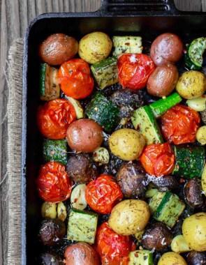 Italian Oven Roasted Vegetables | The Mediterranean Dish. Simple and delicious oven roasted vegetables, the Italian way! Not your average side dish! These veggies will be your new favorite! Comes together in 20 mins or so. See the recipe on TheMediterraneanDish.com