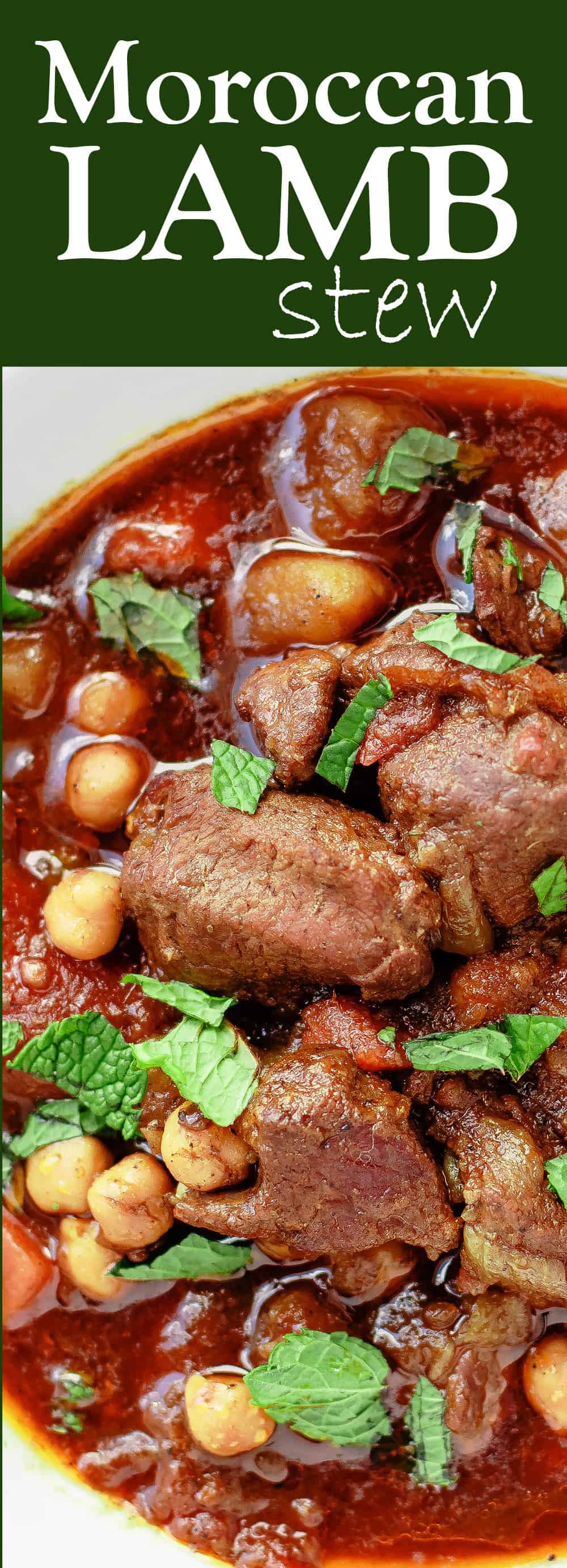 Easy Moroccan Lamb Stew Recipe | The Mediterranean Dish. Fall-apart tender lamb stew with rich Moroccan flavors, chickpeas and carrots! The perfect one pot dinner! See the recipe on The Mediterranean Dish.com #lamb #stew #onepot #moroccan #mediterraneanfood 