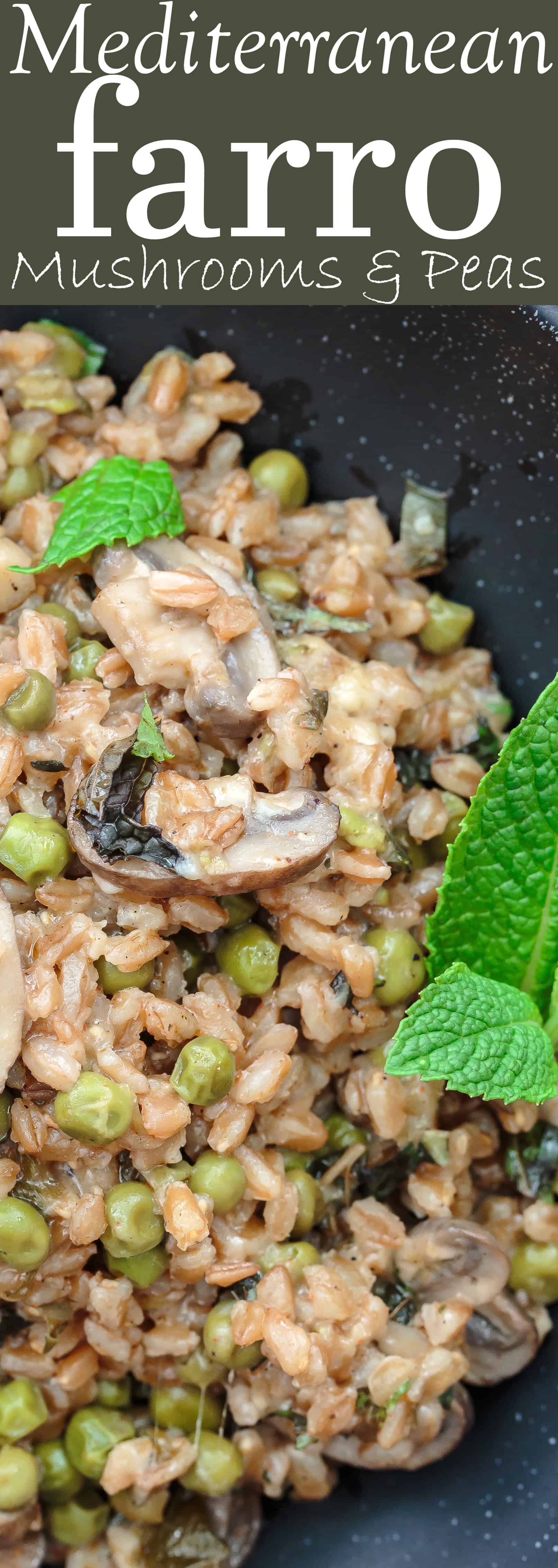 One-Pan Farro Recipe with Mushrooms and Peas | The Mediterranean Dish. This is my family's favorite farro recipe! Easy and tasty farro recipe made Mediterranean-style with mushrooms, peas, green onions, garlic, fresh herbs and more! So little work too! See the recipe on TheMediterraneanDish.com