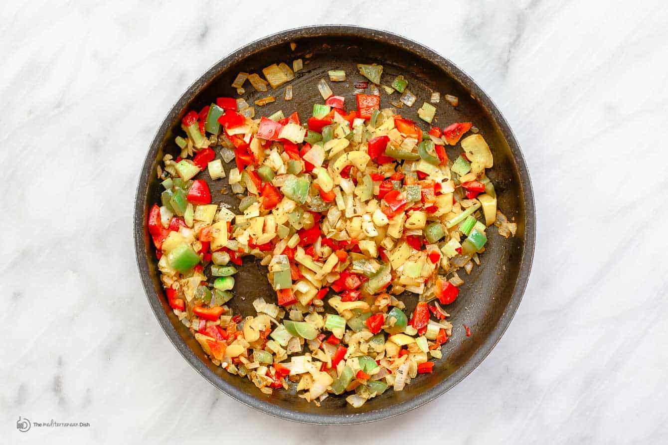 Vegetables being cooked in a skillet