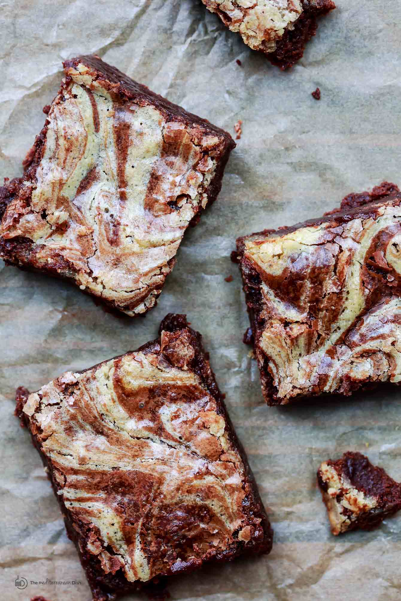 Tahini Brownies cut into squares