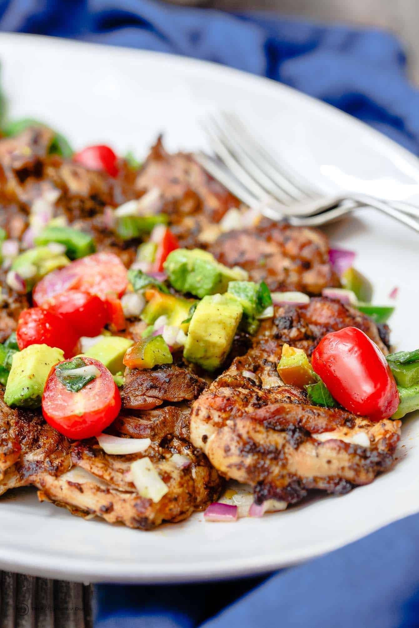 Barbecue Chicken Thighs with a Persian twist plated to be served