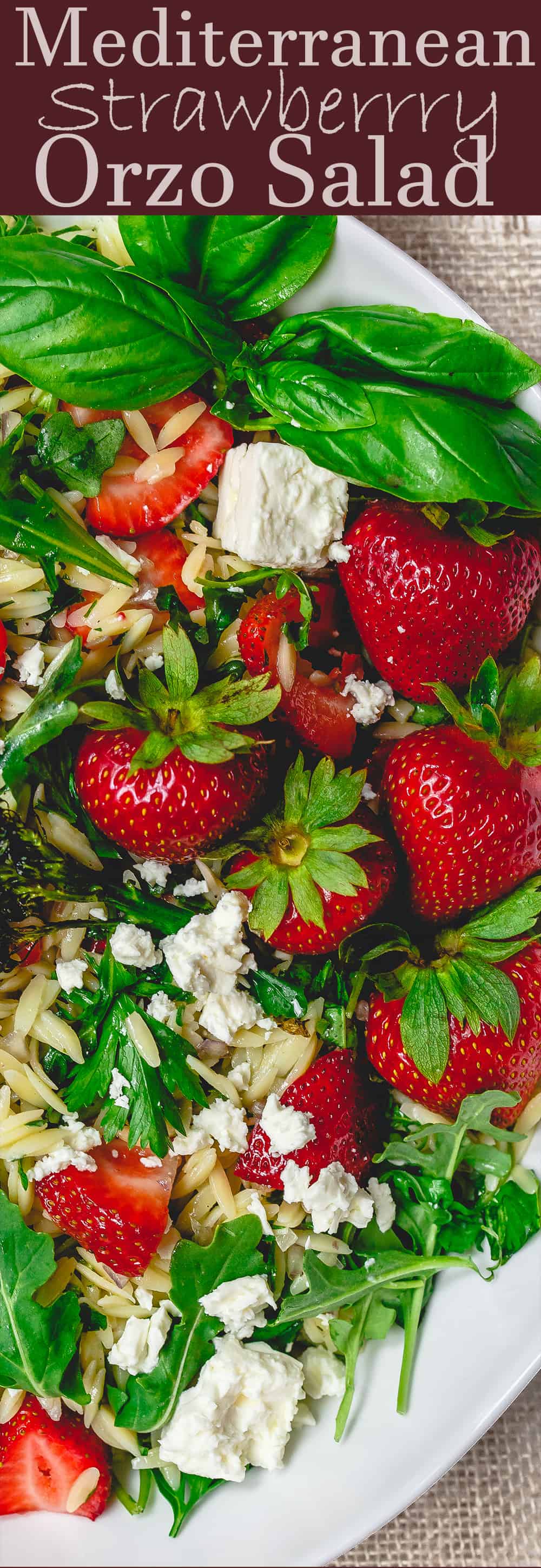 Mediterranean Strawberry Orzo Pasta Salad | The Mediterranean Dish. BEST orzo salad you will have! Packed with Mediterranean flavors from fresh herbs, lemony vinaigrette and feta cheese. A must try! See it on TheMediterraneanDish.com