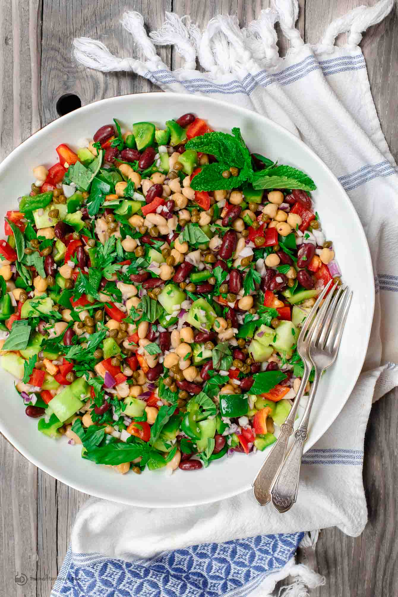 Mediterranean Three Bean Salad with Fresh Herbs and Dijon Vinaigrette 