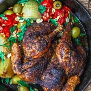 Crispy spatchcock chicken in cast iron skillet