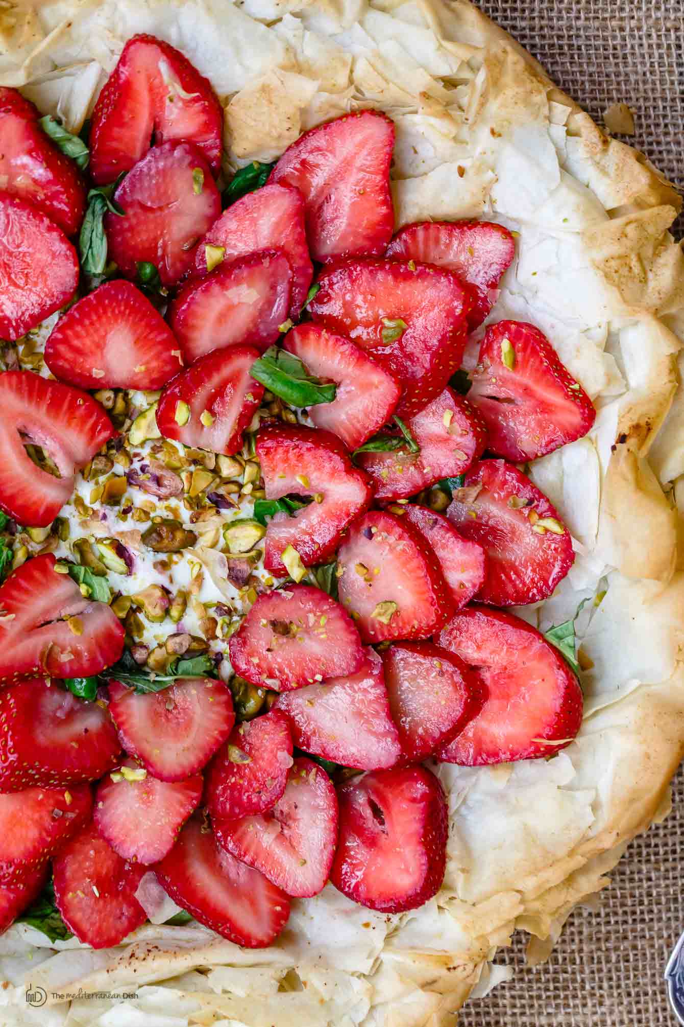 Close-up of garnish on top of Phyllo Crust Strawberry Tart