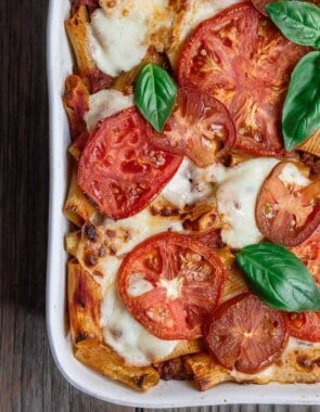 BEST Baked Rigatoni Recipe with Tomatoes and Eggplant | The Mediterranean Dish. My go-to baked rigatoni with a dose of Mediterranean-spiced meat sauce, tomatoes and eggplant. Everything in just one casserole. Comforting and still lighter.