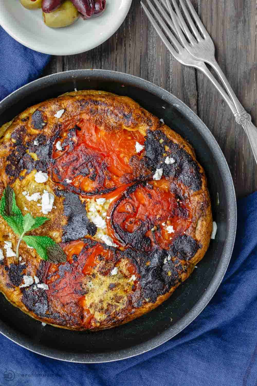 Greek Omelet Recipe with Tomatoes ready to be served