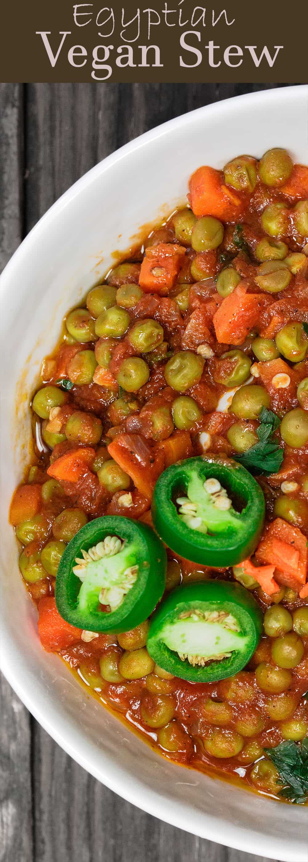 Egyptian Vegan Stew with Peas and Carrots | The Mediterranean Dish! A hearty vegan stew with peas and carrots in a tasty aromatic tomato sauce. Great weeknight meal. Comes together in less than 30 minutes! See it on The Mediterranean Dish.com