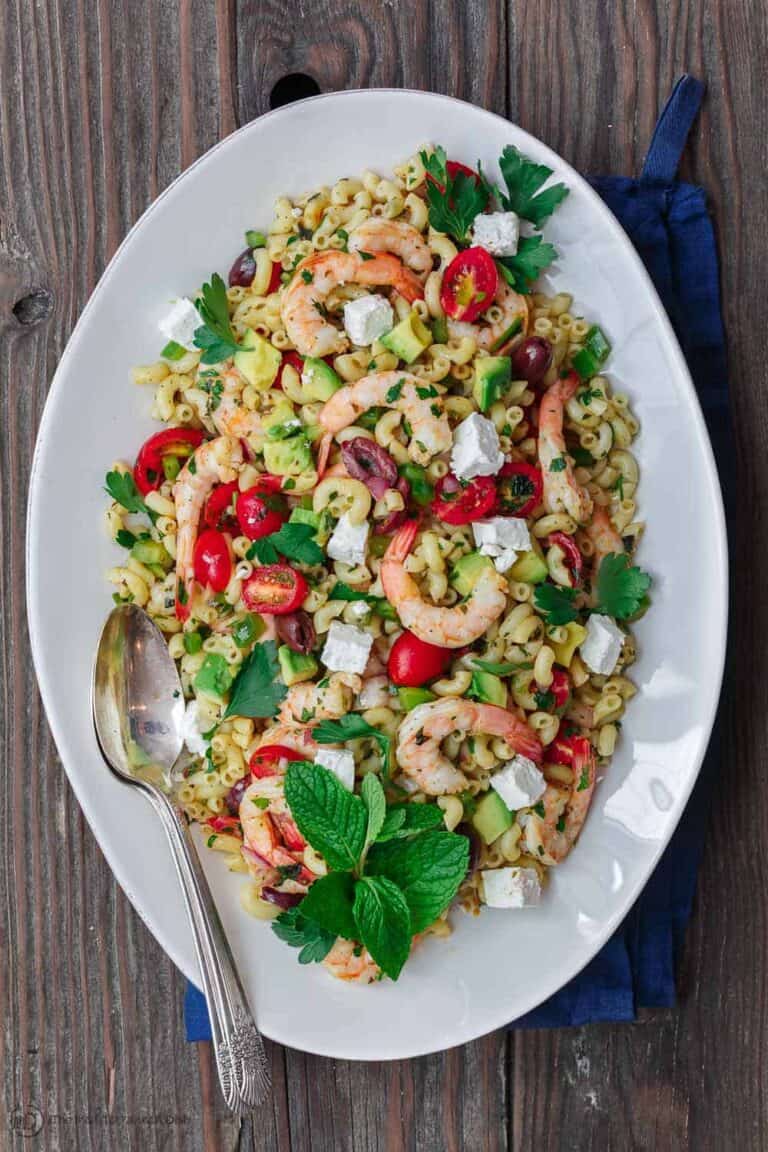 Shrimp Avocado Mediterranean Pasta Salad The Mediterranean Dish