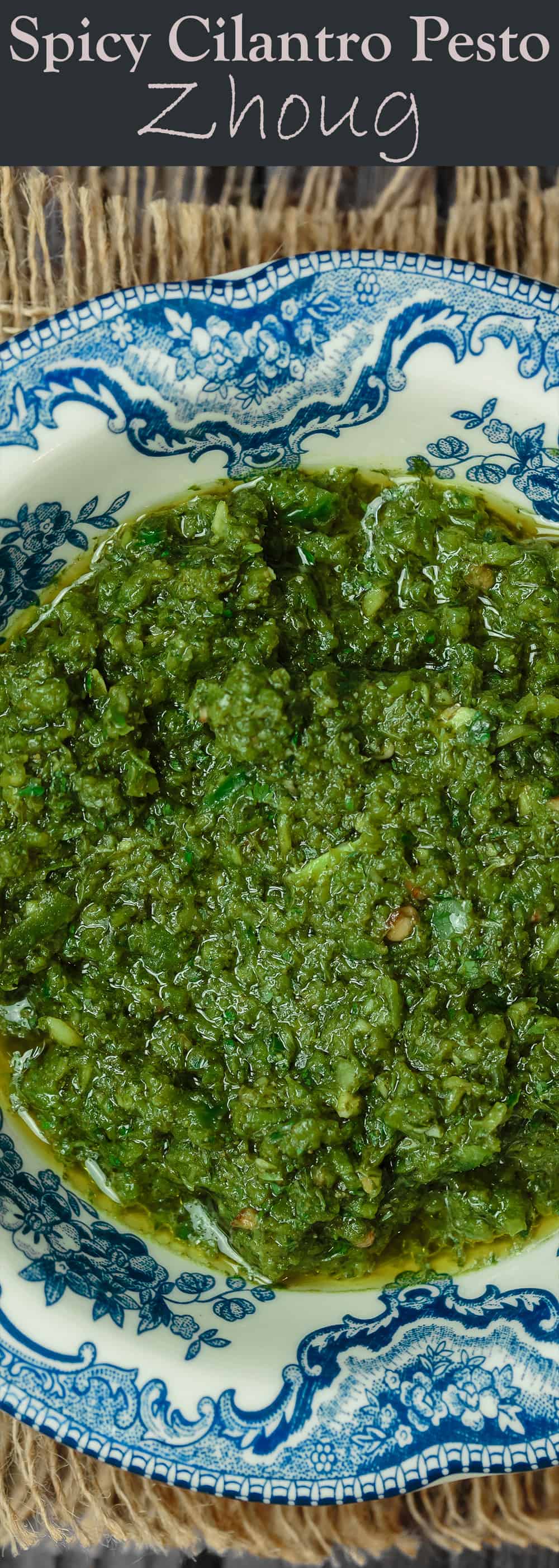 Zhoug: Spicy Cilantro Pesto | The Mediterranean Dish. A fragrant, spicy green sauce with fresh cilantro, parsley, Middle Eastern spices and olive oil. Think cilantro pesto with a nice kick. Great on all sorts of sandwiches, stirred into soup, or as a topping to your meat! See the recipe on TheMediterraneanDish.com