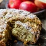 Italian Apple Olive Oil Cake | The Mediterranean Dish. A rustic, dense, and moist olive oil cake with fresh apples and raisins. The best way to prepare apple cake! See the recipe on TheMediterraneanDish.com #oliveoilcake #applecake #italiandessert #italiancake #italianrecipe #appledessert