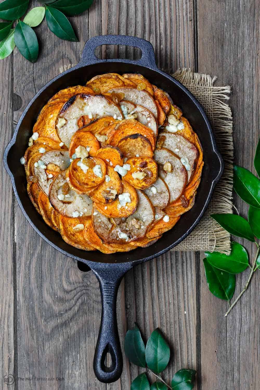 Roasted Pears with Sweet Potato in a skillet