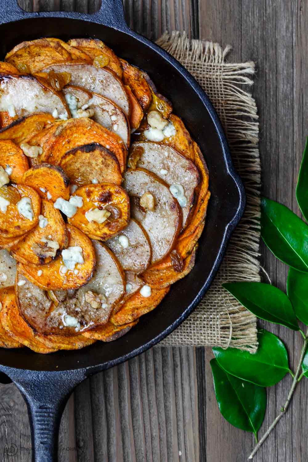 Close-up of Pears and Sweet Potato Gratin ready to be served