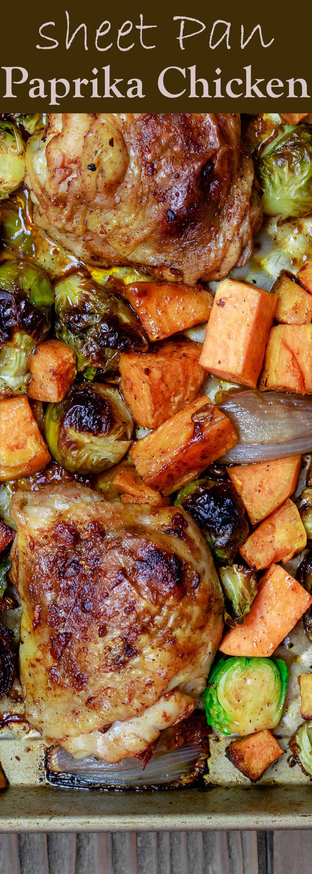 Sheet Pan Paprika Chicken and Vegetables | The Mediterranean Dish. This paprika chicken is never a hard sell at my house! Easy, flavor-packed sheet pan chicken with brussels sprouts and sweet potatoes. A comforting and healthy recipe for any night of the week! See the full recipe on TheMediterraneanDish.com. #mediterraneanrecipe #mediterraneandiet #paprikachicken #chicken #sheetpandinners #chickendinner #sheetpanchicken