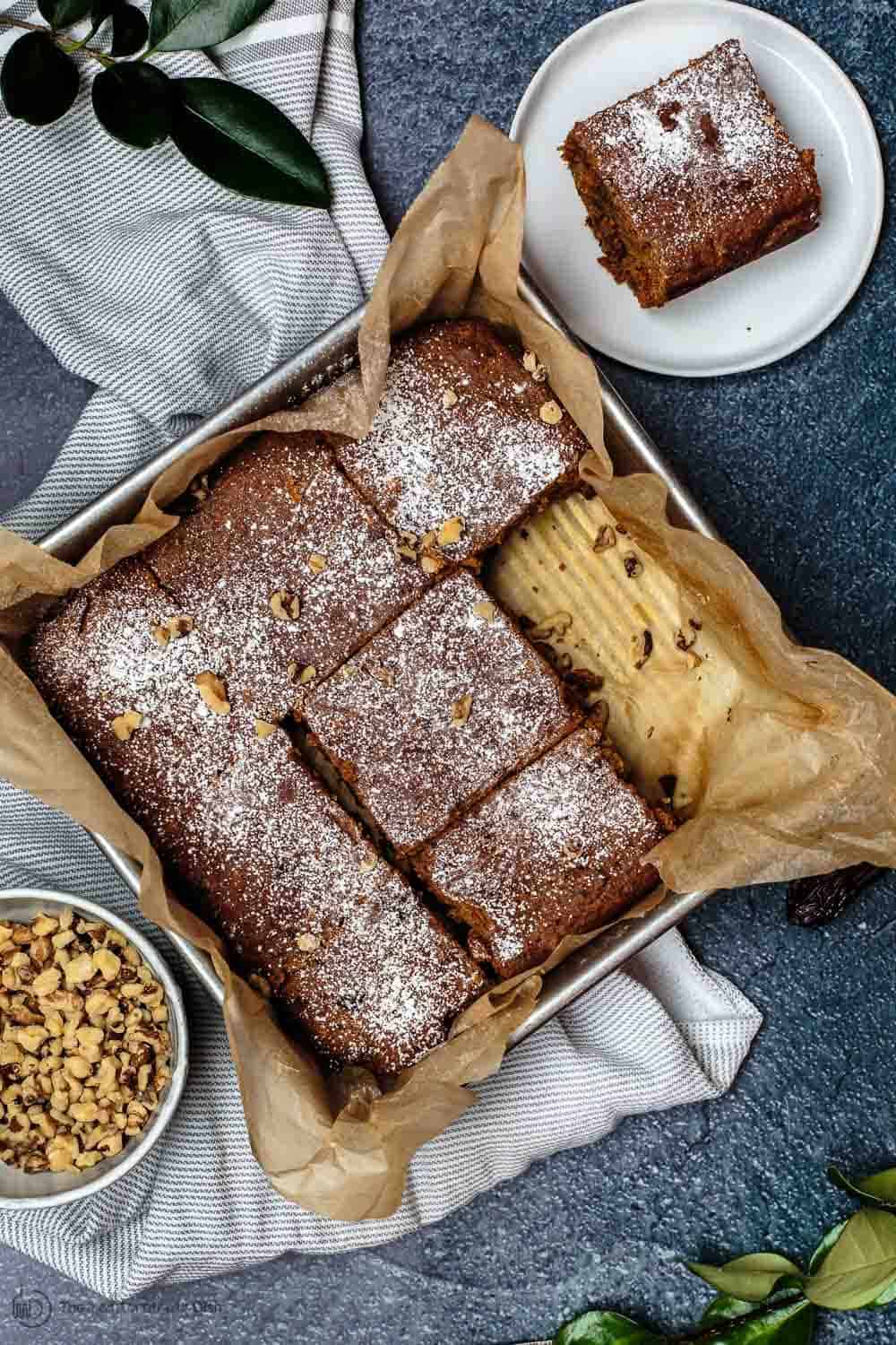 Healthy Carrot Cake garnished with walnuts