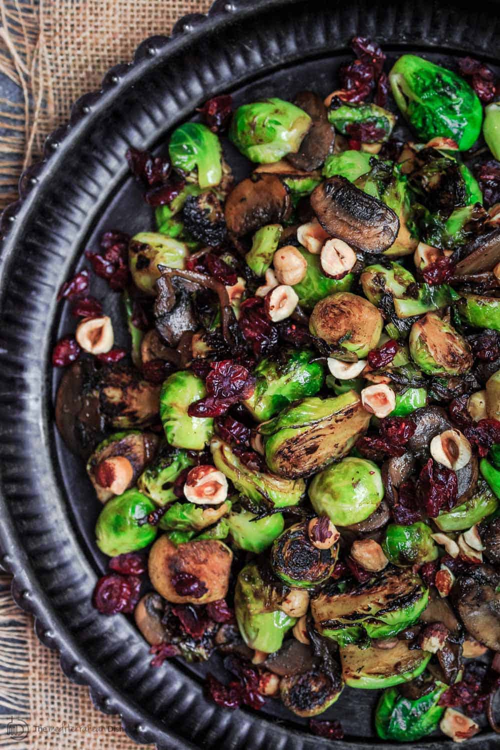 Olive Oil Fried Brussels Sprouts with Mushrooms and Cranberries The