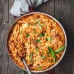 Baked Spaghetti Recipe | The Mediterranean Dish! A hearty baked spaghetti casserole with a lighter cheese mixture and the BEST homemade spaghetti sauce. Recipe on TheMediterraneanDish.com #spaghetti #bakedspaghetti #pasta #casserole