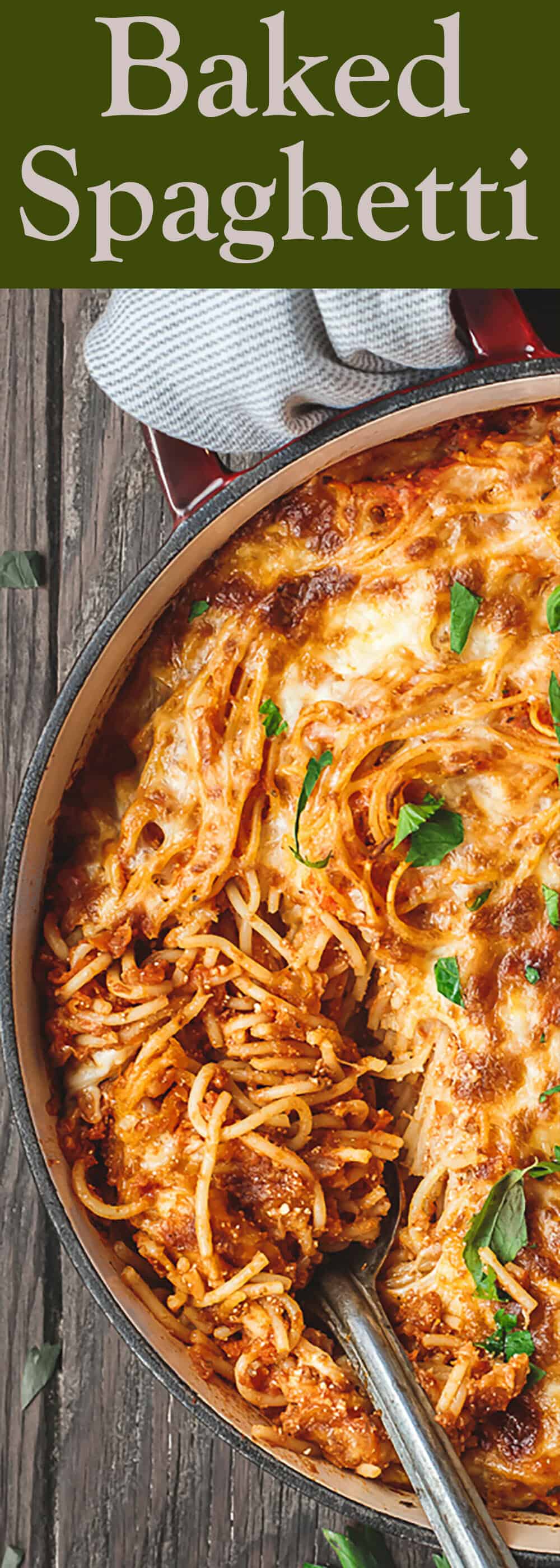 Baked Spaghetti Recipe | The Mediterranean Dish! A hearty baked spaghetti casserole with a lighter cheese mixture and the BEST homemade spaghetti sauce. Recipe on TheMediterraneanDish.com #spaghetti #bakedspaghetti #pasta #casserole