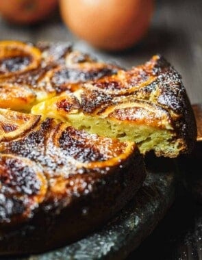 Lighter Orange Ricotta Cake | The Mediterranean Dish. Healthier ricotta cake with olive oil and part-skim ricotta cheese. Think upside down cake with beautiful oranges and a crusty caramel-like topping. Recipe on TheMediterraneanDish.com #oliveoilcake #ricottacake #healthydessert #cake