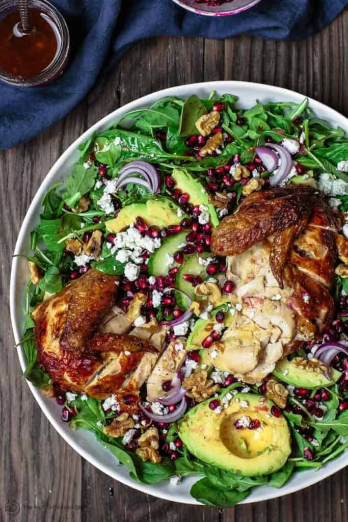Chicken Arugula Salad with Fresh Ginger Pomegranate Dressing The