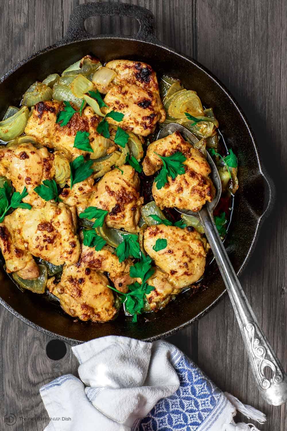 Skillet of Garlic Dijon Chicken ready to be served