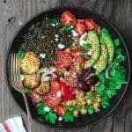 Mediterranean Grain Bowls Recipe | The Mediterranean Dish. Healthy, protein-packed grain bowls with lentils and chickpeas. Packed with Mediterranean flavors. A quick and easy weeknight dinner! From TheMediterraneanDish.com #grainbowls #dinnerbowls #mediterraneandiet #mediterraneanrecipes #chickpearecipes #chickpeas #lentilrecipes #lentil #halfcuphabit #justaddpulses #eatpulses