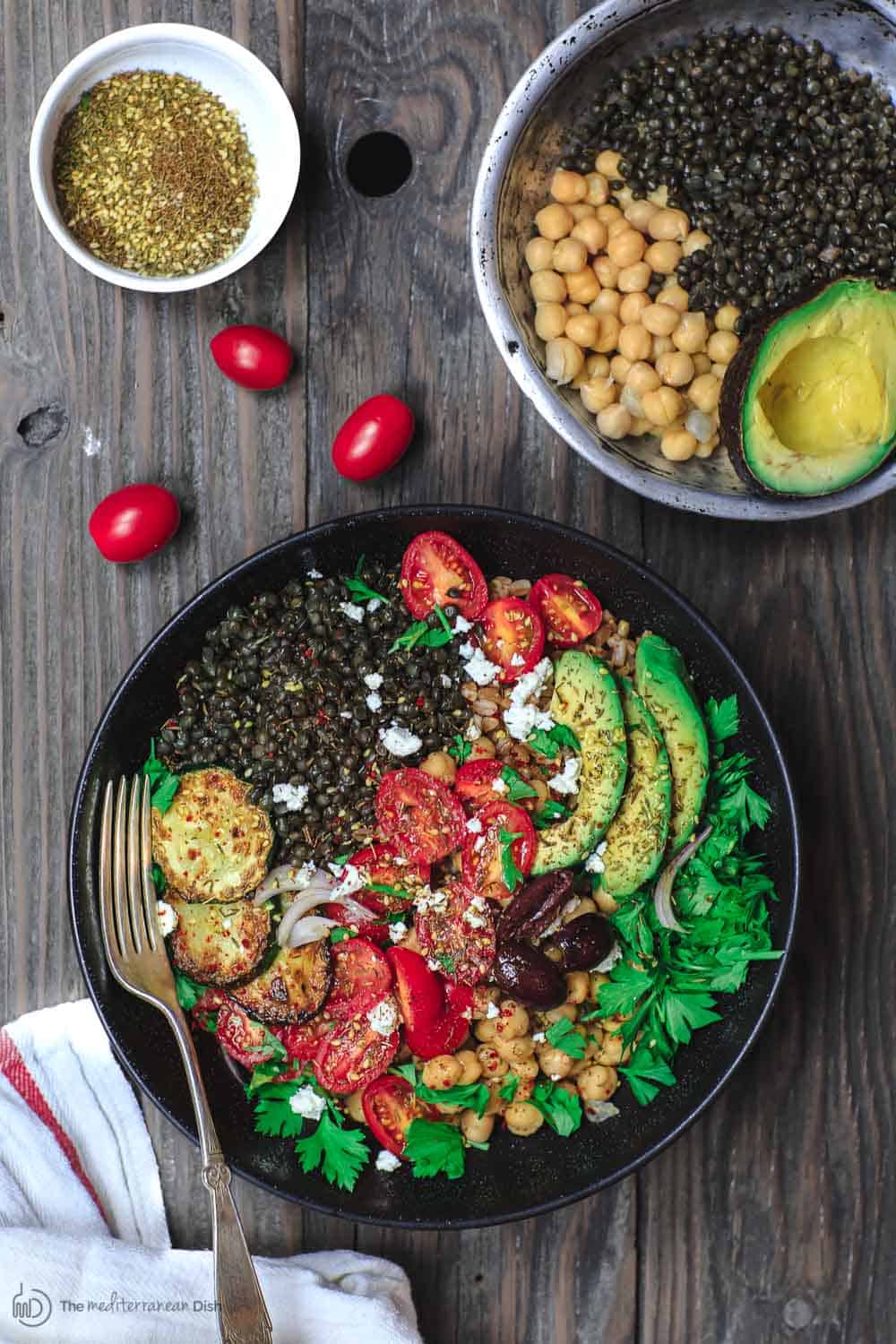 Mediterranean Grain Bowls Recipe with Lentils and Chickpeas The