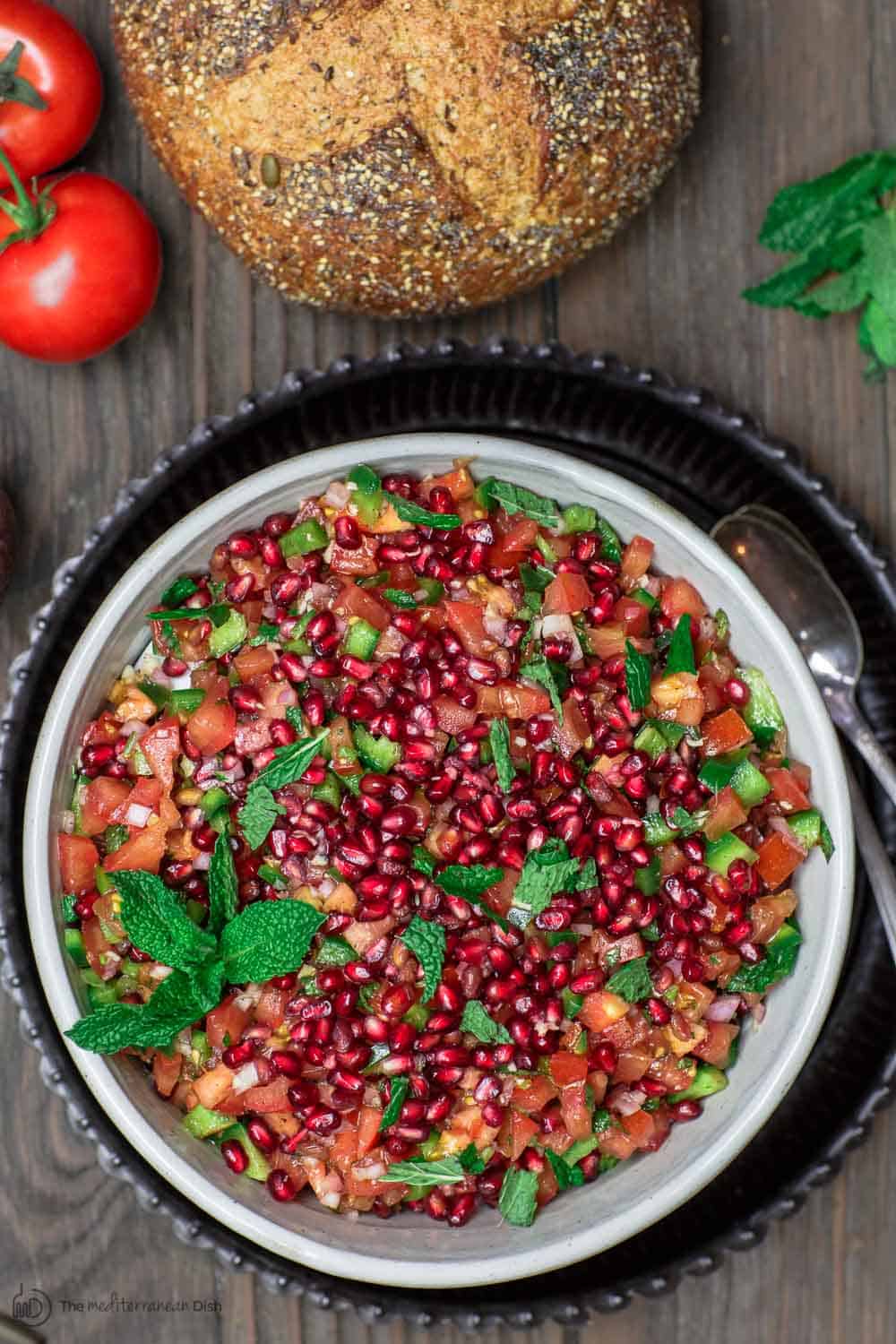 Pomegranate Tomato Salad served with bread