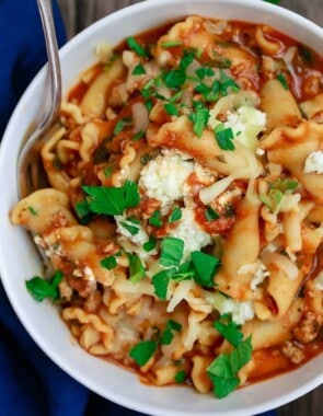 Turkey Lasagna Soup Served In a Bowl