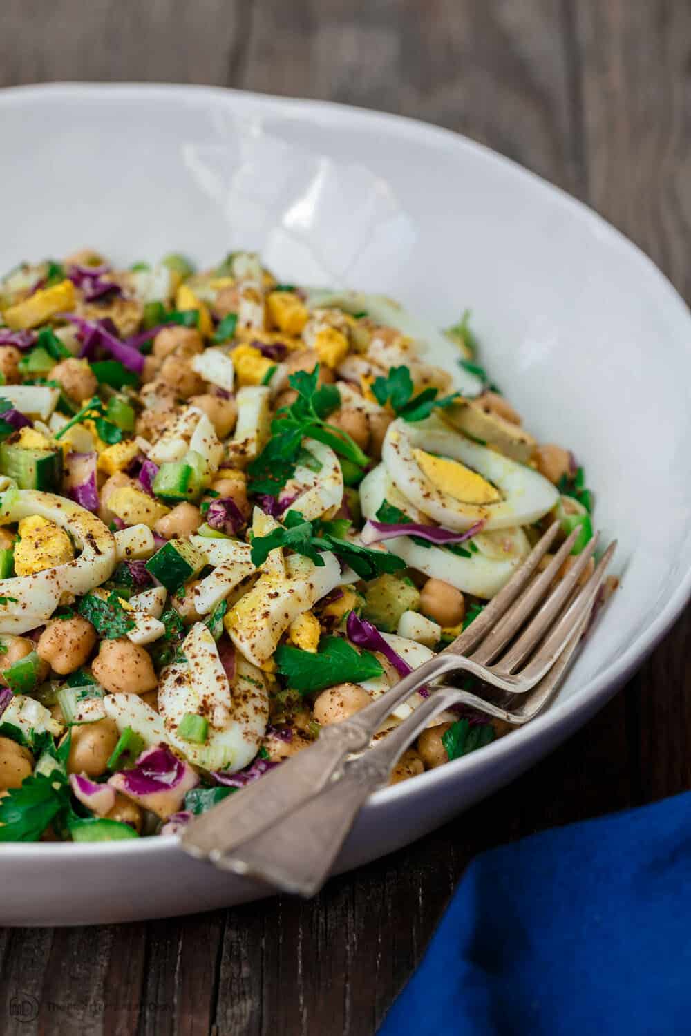 Chickpea Egg Salad served in a bowl with boiled egg slices