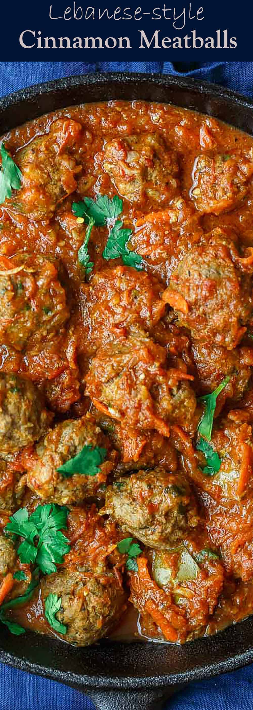 Lebanese-Style Meatballs Recipe in Tomato Sauce | The Mediterranean Dish. Juicy, tender meatballs, prepared Lebanese-style with notes of cinnamon and allspice, then braised in a tasty, thick tomato sauce. A couple simple ingredients take this meatballs recipe over the top. From TheMediterraneanDish.com #easyrecipe #meatballs #mediterraneanrecipe #mediterraneandiet #lebanese #meatballsrecipe #onepot