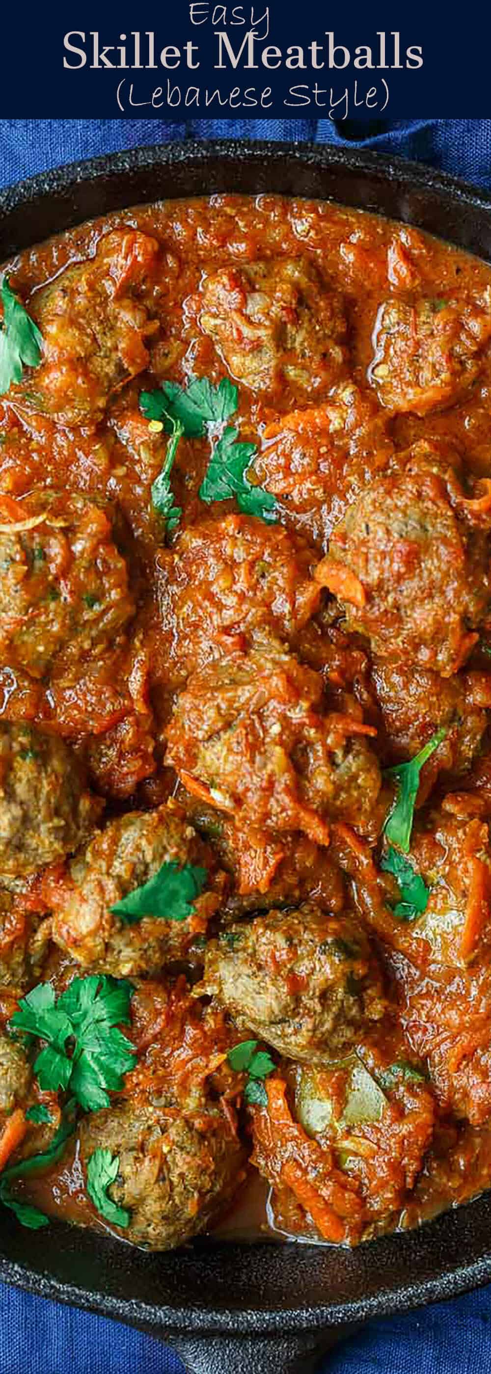 Lebanese-Style Meatballs Recipe in Tomato Sauce | The Mediterranean Dish. Juicy, tender meatballs, prepared Lebanese-style with notes of cinnamon and allspice, then braised in a tasty, thick tomato sauce. A couple simple ingredients take this meatballs recipe over the top. From TheMediterraneanDish.com #easyrecipe #meatballs #mediterraneanrecipe #mediterraneandiet #lebanese #meatballsrecipe #onepot