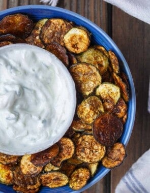 Baked Zucchini Chips with Tzataziki Sauce