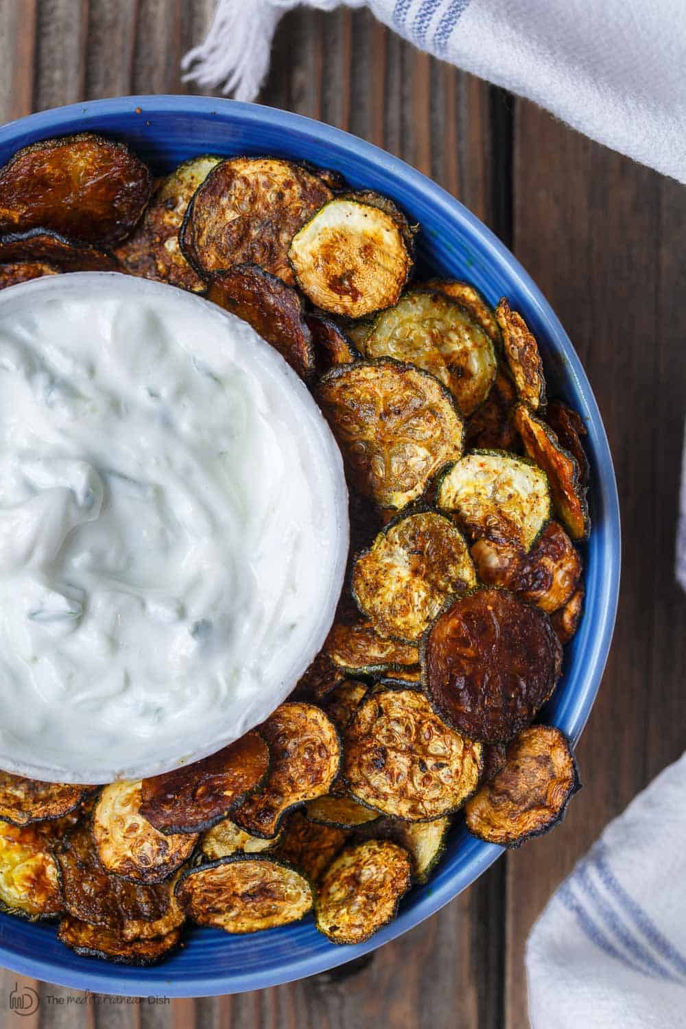 Baked Zucchini Chips served with Greek Tzatziki Dip