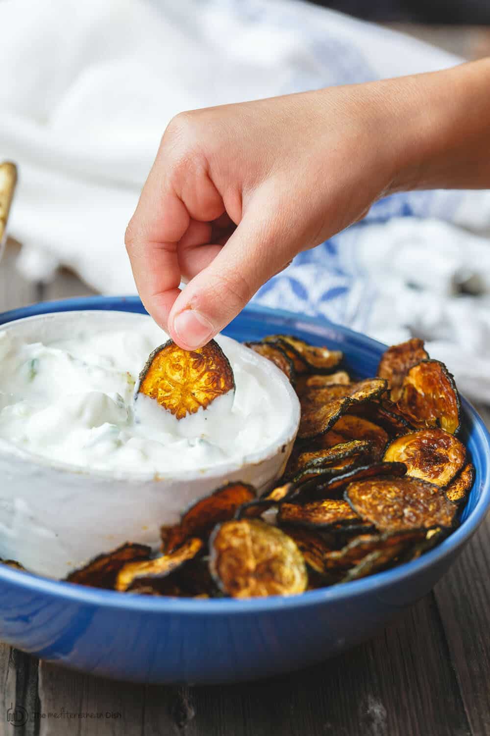 Zucchini Chip dipped in Greek Tzatziki Dip