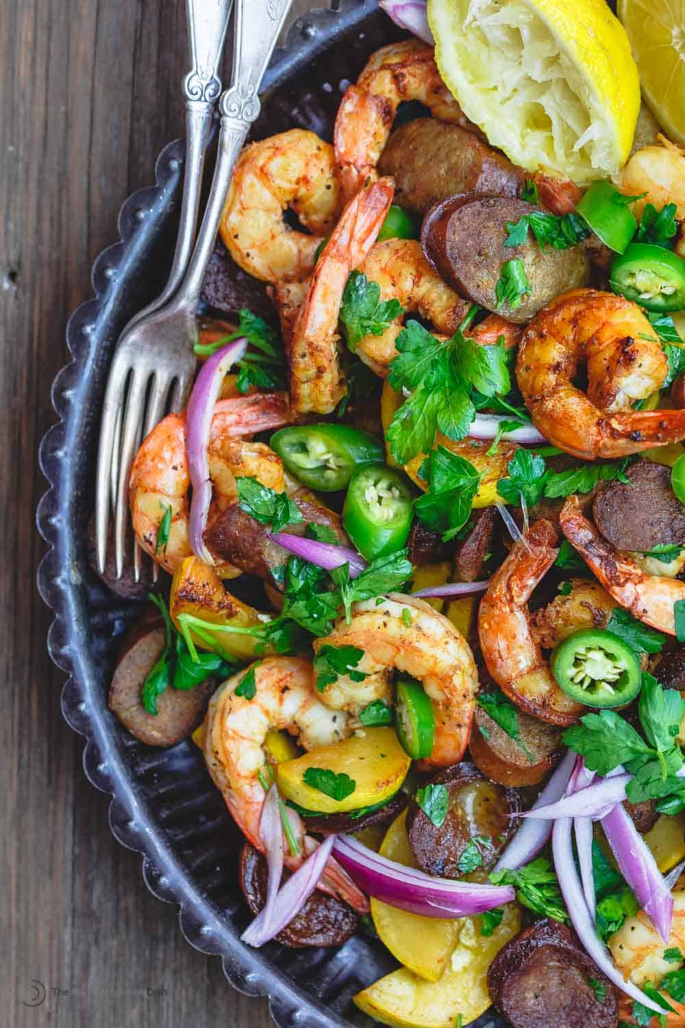 Shrimp and Chorizo garnished with fresh parsley