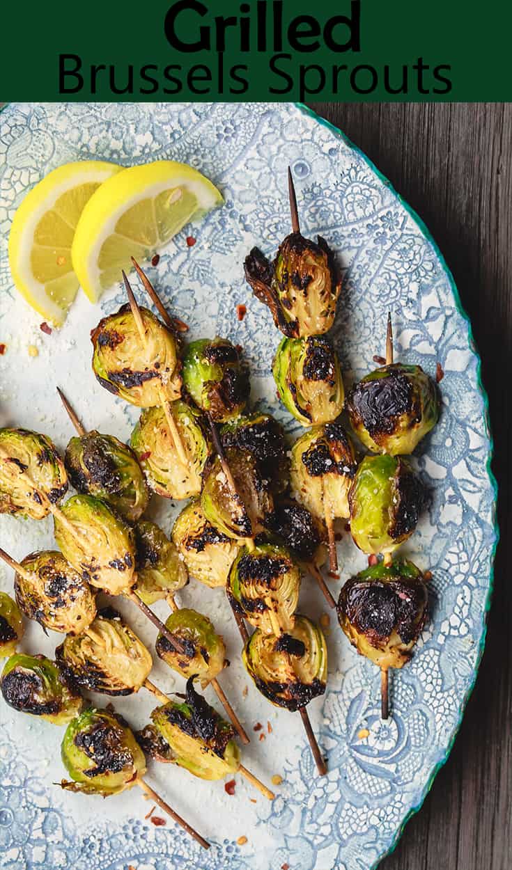 Grilled Brussels Sprouts Skewers | The Mediterranean Dish. Easy, flavor-packed burssels sprouts. Marinated, Mediterranean style, then charred to perfection and finished with Parmesan cheese. Recipe from themediterraneandish.com