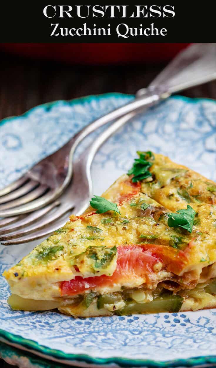 Crustless Zucchini Quiche Recipe | The Mediterranean Dish. Simple crustless zucchini quiche recipe with fresh herbs, tomatoes, and shallots. Perfect for breakfast, lunch, or a light dinner. See our suggestions for what to serve along. #zucchini #quiche #crustlessquiche #zucchinirecipe #breakfast #brunch #holidaybrunch #vegetarianrecipes #savorypie #eggs #mediterraneandiet #mediterraneanrecipes