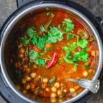 Easy Chickpea Instant Pot Soup | The Mediterranean Dish. Mediterranean style chickpea soup, with vegetables, fresh herbs, and great spices. You can make this in minutes in the Instant Pot, or see stovetop and slow cooker instructions. Great for make ahead and meal prep. #chickpeasoup #chickpearecipe #instantpotsoup #instantpotrecipe #instantpot #slowcooker #mediterraneandiet #veganrecipe #glutenfree #lowcarb