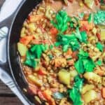 Chunky Vegan Lentil Soup Recipe | The Mediterranean Dish. Mediterranean style lentil soup with vegetables, warm spices, and fresh herbs. Anything but an ordinary lentil soup. Try this heart-warming, nutrition packed soup, and you'll be coming for more. Recipe via TheMediterraneanDish.com