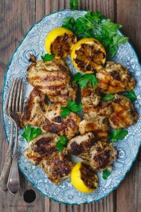 Easy Mediterranean Lemon Chicken Recipe | The Mediterranean Dish. Boneless chicken takes on a great Mediterranean spice mixture and a citrus-garlic marinade. Quickly cooked in a skillet, this lemon chicken makes the perfect weeknight dinner. Recipe from themediterraneandish.com