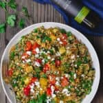 Mediterranean Roasted Vegetable Barley Recipe | The Mediterranean Dish. Easy, satisfying vegetarian barley recipe, prepared Mediterranean style. Tons of flavor from fresh herbs, spices and a simple zesty dressing. Perfect for meal prep. Recipe from TheMediterraneandish.com #barley #barleysalad #roastedvegetables #mediterraneandiet #mediterraneanfood