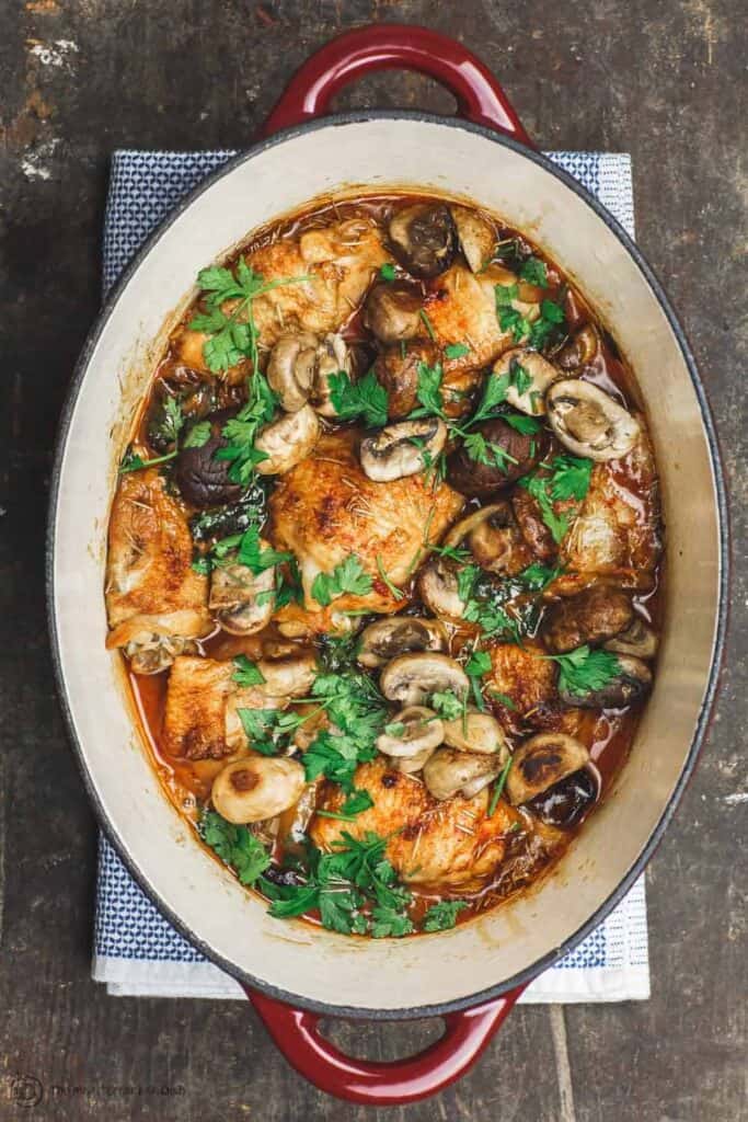 WineBraised Chicken Thighs with Shallots and Mushrooms (Video)