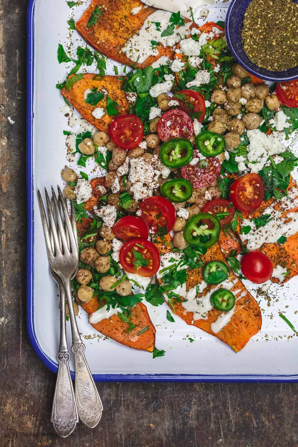 Sweet Potato Toast with Mediterranean Toppings